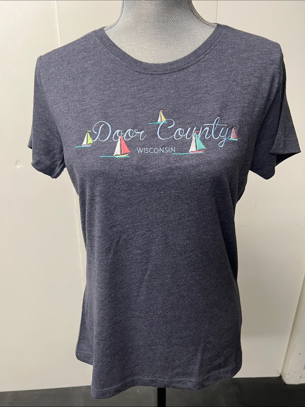 Door County Wisconsin Women's  Blue Crewneck Tee